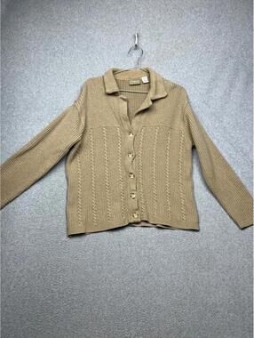 Vintage Liz Claiborne Womens Cable Knit Cardigan Sweater L Chunky Fisherman